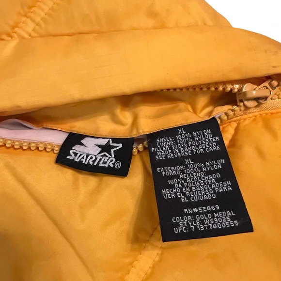 Vintage 90s Starter Reversible Puffer Vest XL Black Gold Nylon Streetwear - Picture 4 of 7